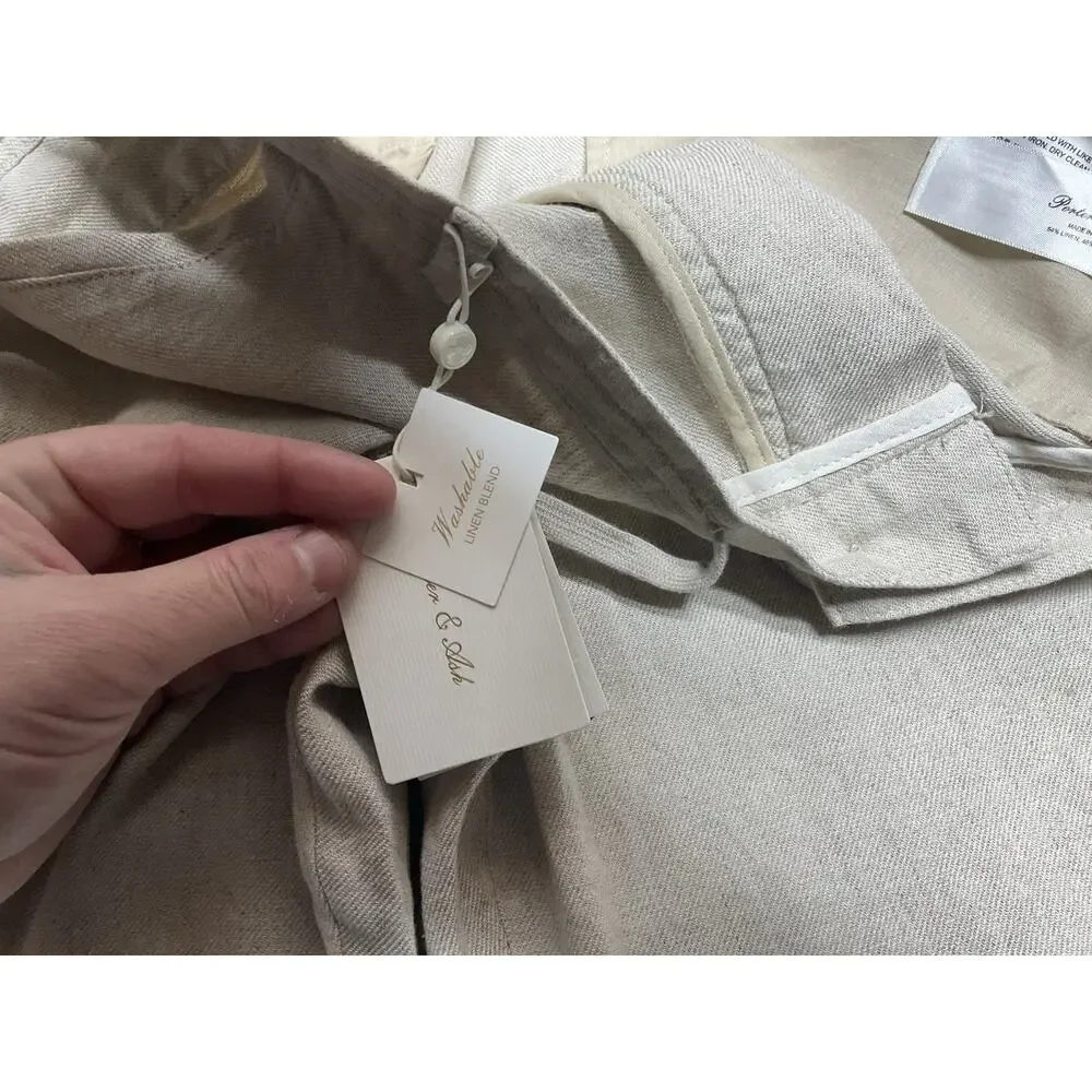 Porter & Ash Pants Mens Size 34 Beige Pleated Linen Blend Drawstring Tapered $88